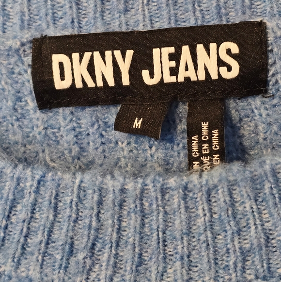 DKNY Blue Crew Neck Sweater with Button Accents Crop Waist. Size M. GUC - Picture 2 of 3